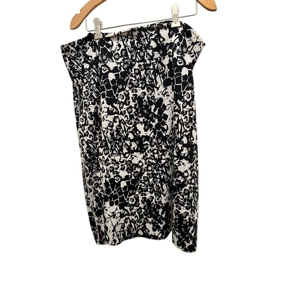 Black & White Abstract Print Womens Skirt Ruched Waist Knee Length Polyester/Spa - Picture 4 of 5
